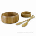 Four-piece Salad Set with Bamboo Spoon and Fork Included